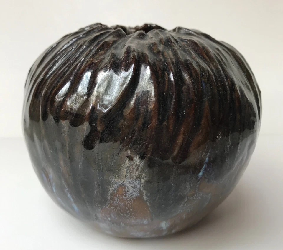 Tonvase Kugel 1l anthrazit braun blau |clay vase sphere 1L anthracite brown blue - Bild 2 von 4