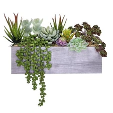 Artificial Succulent Plants Arrangement Rectangular Wood Pot Table Centerpiece
