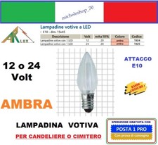 lampadina votiva 12 o 24V LED E10 luce ambra, cimiteriale o per candeliere