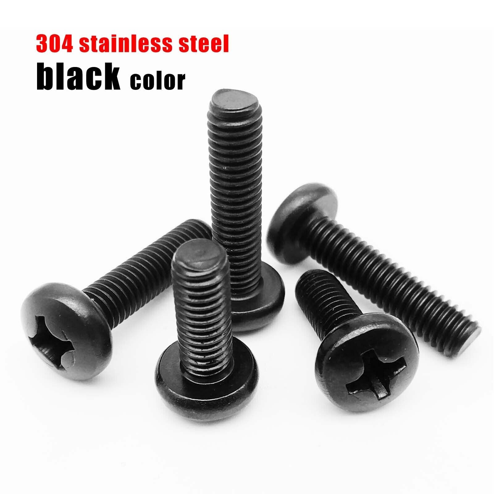 50/100X M1.6-M2.5 Black Stainless Steel Cross Round Phillips Pan Head Screw Bolt