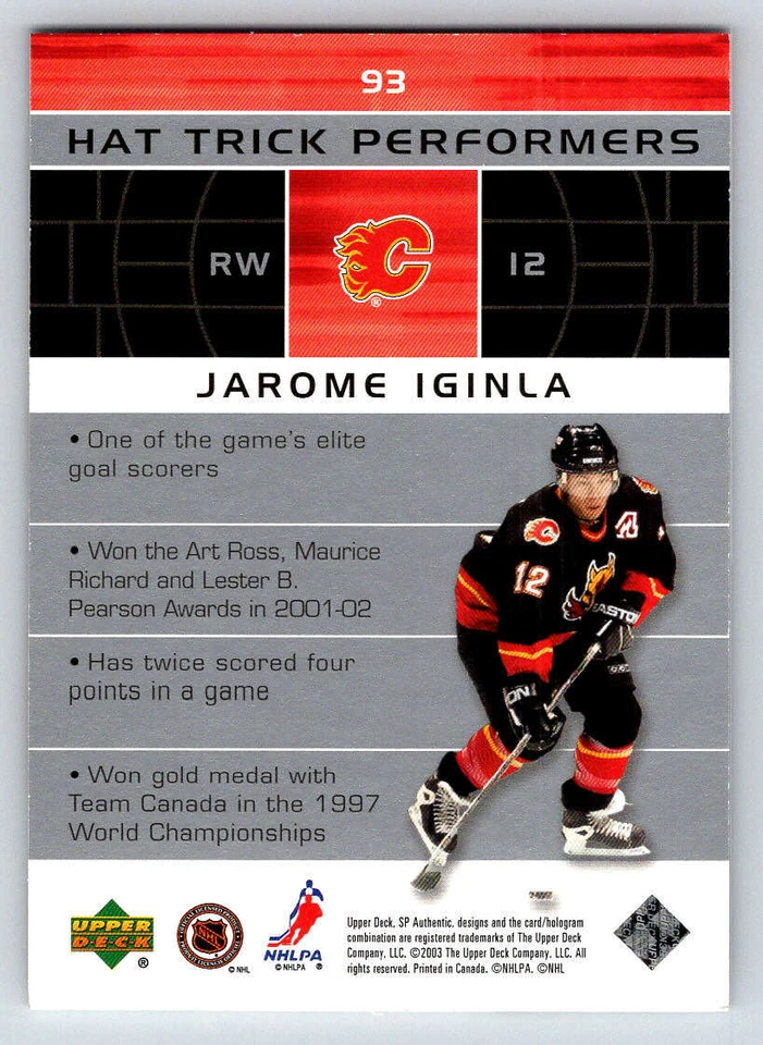 2002-03 SP Authentic #93 Jarome Iginla HT /1499 (ref 217626) - Image 2 of 2