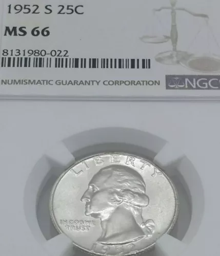 1952-S Washington Quarter, NGC MS-66 #1607