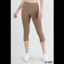 New Taupe Solid Capri Premium Soft and Stretchy Leggings
