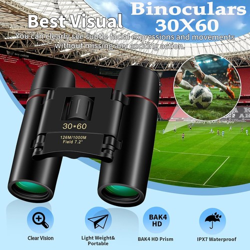 Binoculars Day/Night Folding Telescope 30x60 Zoom Outdoor Travel Compact Hunting