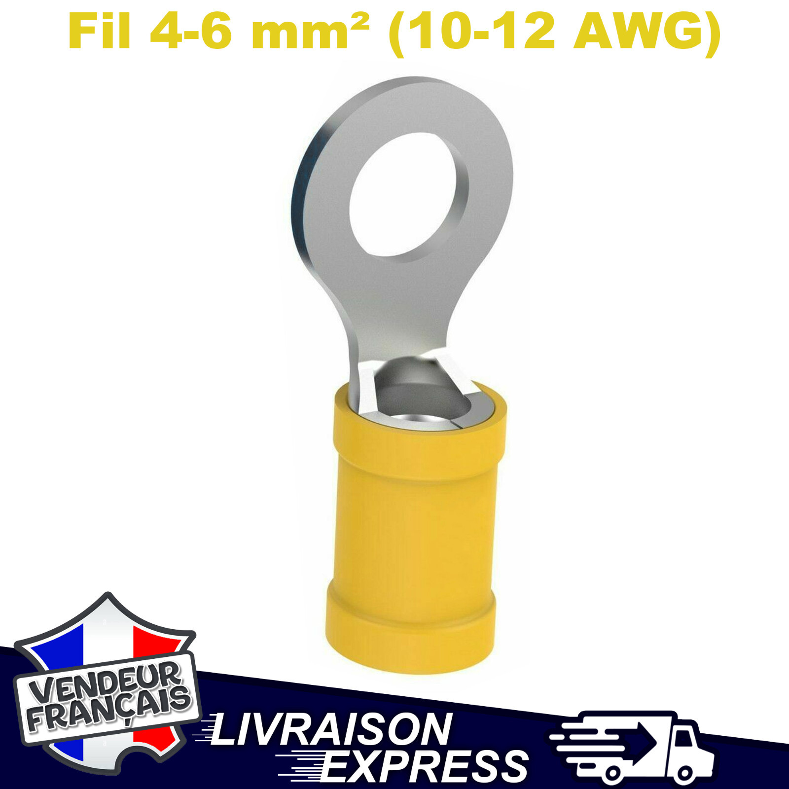 Lot De 50 Cosses à Sertir à Oeillet 4.3mm Pour Câbles 0.5-1.5 Mm² (16-22 AWG) - Neuf