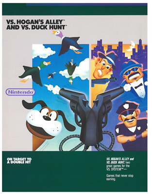 Vs. Hogan's Alley Duck Hunt  Nintendo Video Arcade Flyer / Brochure/Ad-Excellent