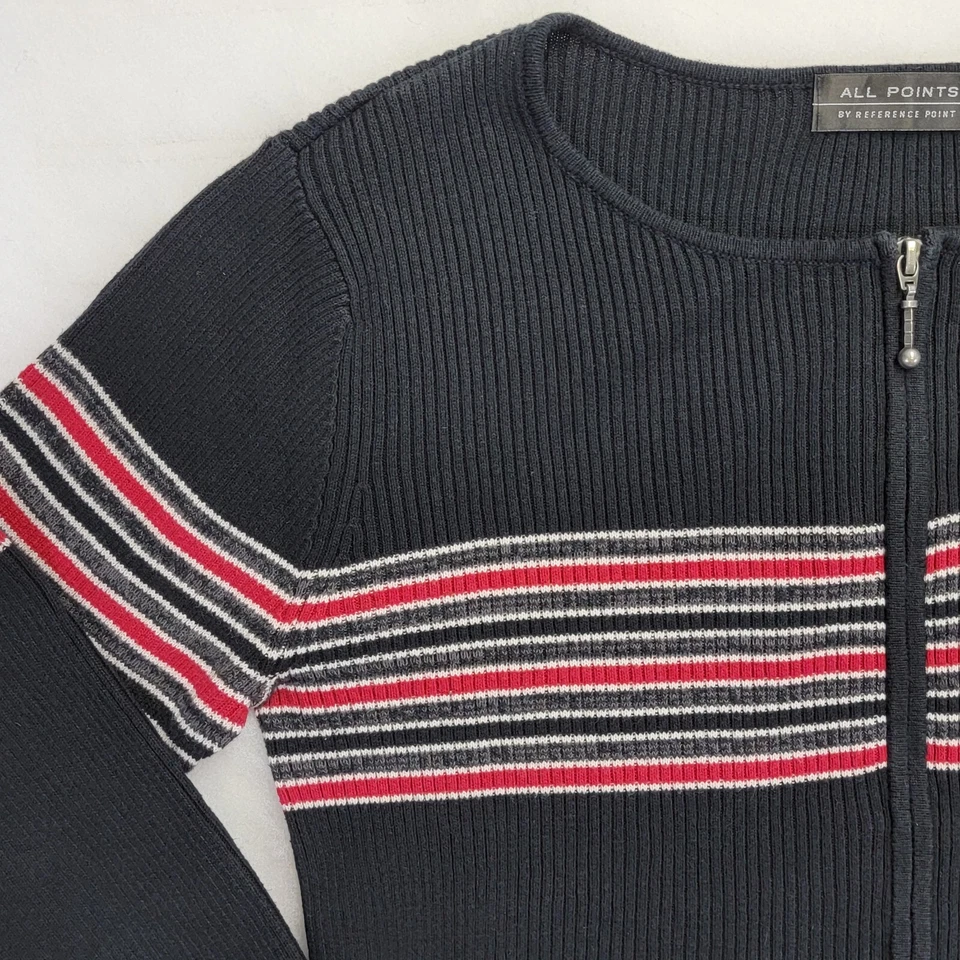 Blusa suéter All Points Reference Point feminina casual zíper completo tamanho P preta vermelha - Imagem 4 de 4