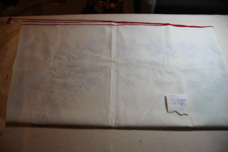 Stamped Poinsettia Table cloth Embroider or Paint 57x58"  + instructions 9243 - Image 3 of 4