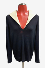 VTG ST. JOHN for I. Magnin Nautical Black plunge-neck buttons sweater 8