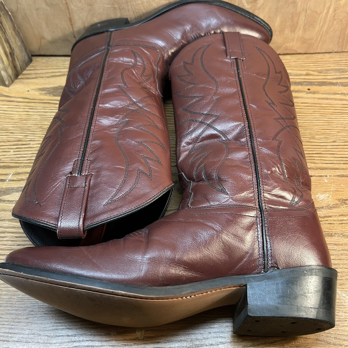 Old West Men\'s Leather Cowboy Boots Cherry SCM 7013 Size 10 Wild West Men main image 2