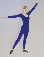 royal BLUE NEW Cotton Dance Catsuit LONG SLV UNITARD MD, LG. XL leotard w/legs