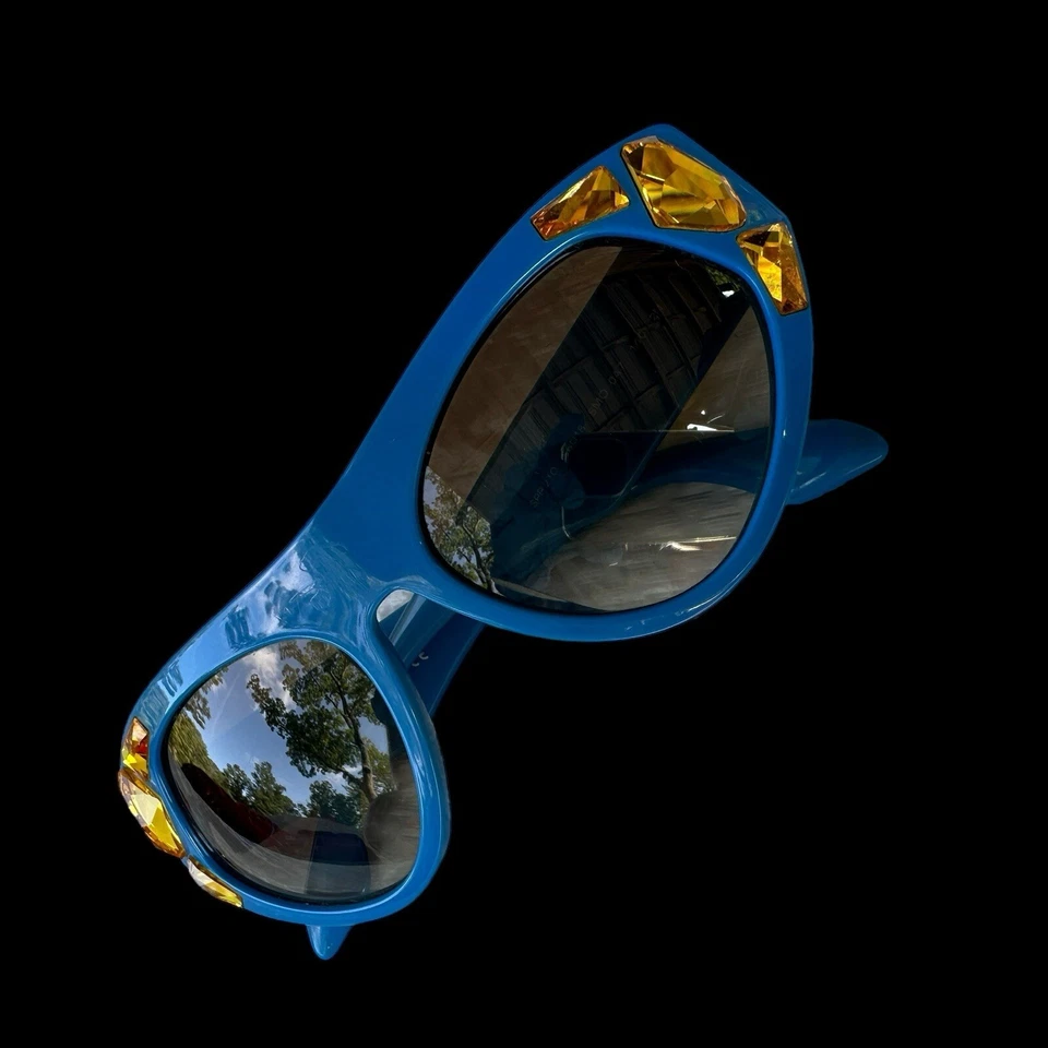 普拉达蓝色 SPR 21Q 水晶装饰猫眼太阳镜 S1934 — 第 4/4 张图片