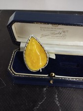Vintage LARGE Sterling Silver Baltic Butterscotch Egg Yolk Amber Ring
