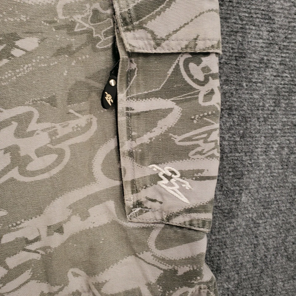 Da Hui Trunk 工装短裤男式 30 灰色迷彩涂鸦街头服饰 Y2K 实用 — 第 3/4 张图片