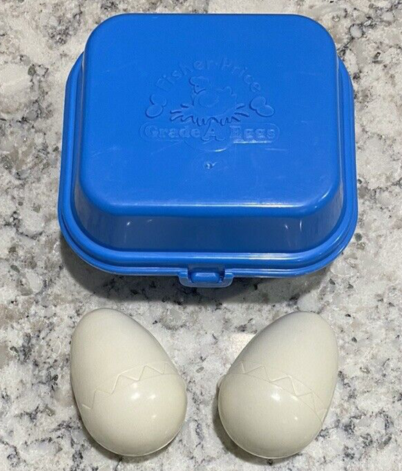 Fisher Price Fun w/ Food Blue Egg Carton & 2 Eggs Pretend Play Food Toddler Vtg