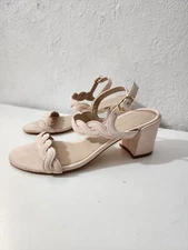 Stuart Weitzman Twistie Pink Suede Block Heels Ankle Strap Sandals Women's Sz 7