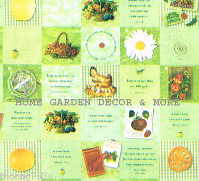 Green Check Square Kitchen Fruit Flower Tea Cup Coffee Pear Vinyl Contact Paper 