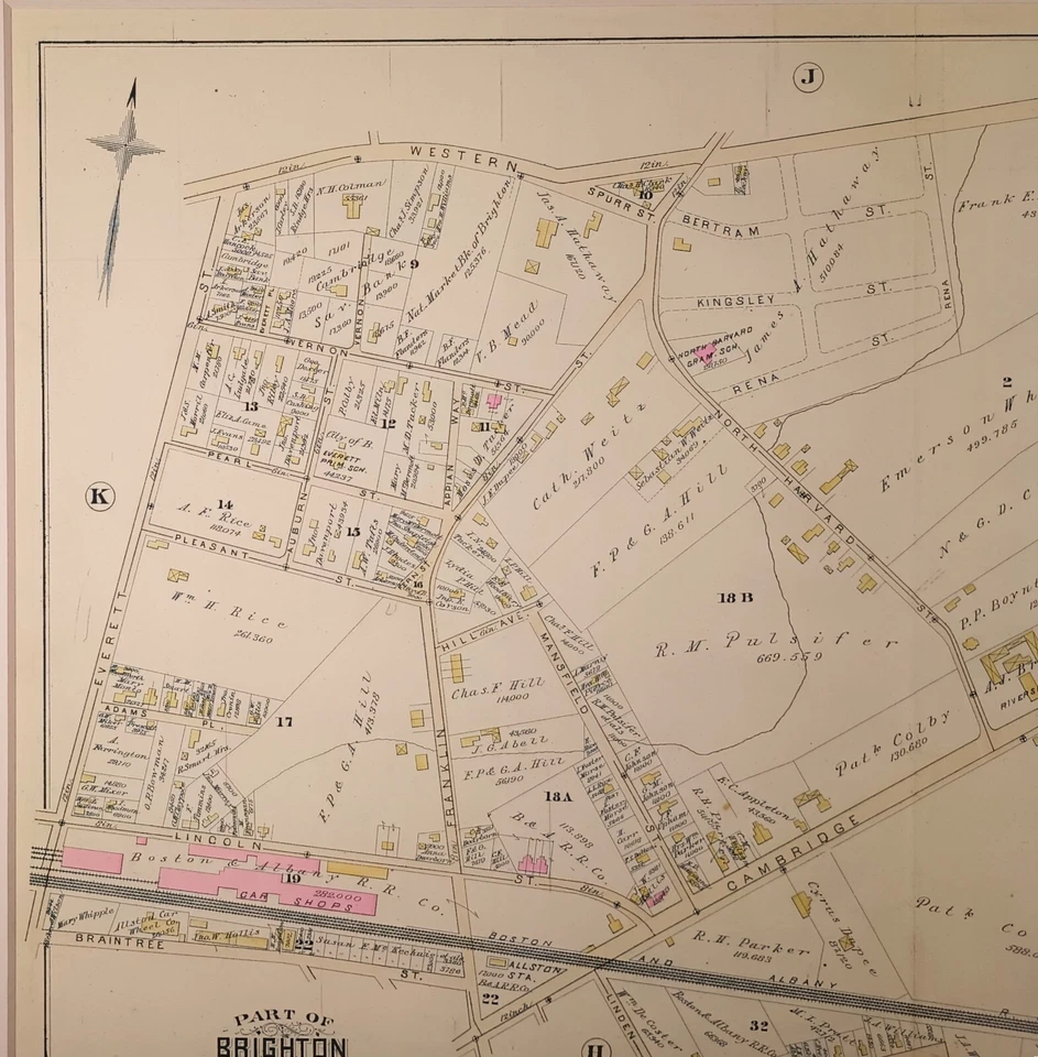 Antiguo mapa coloreado a mano de Brighton Massachusetts Ward 25 placas I Bromley del siglo XIX Foto 3 de 4