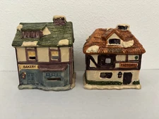 Vintage Set of 2 Dickens Village House Figurines Bakery and Factory Tawain