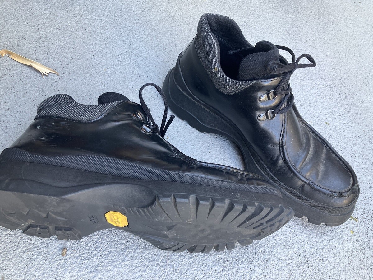 PRADA MEN'S BLACK LEATHER HIKING BOOTS TYROLEAN? BRIXXEN? 10 PRADA MEN'S BLACK LEATHER HIKING BOOTS TYROLEAN? BRIXXEN? 10