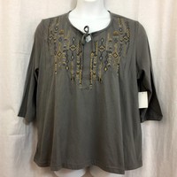 Katies Kloset Women's Size 2x Gray Embroidered Knit Tunic Top Aztec Motif Katies Kloset Women's Size 2x Gray Embroidered Knit Tunic Top Aztec Motif