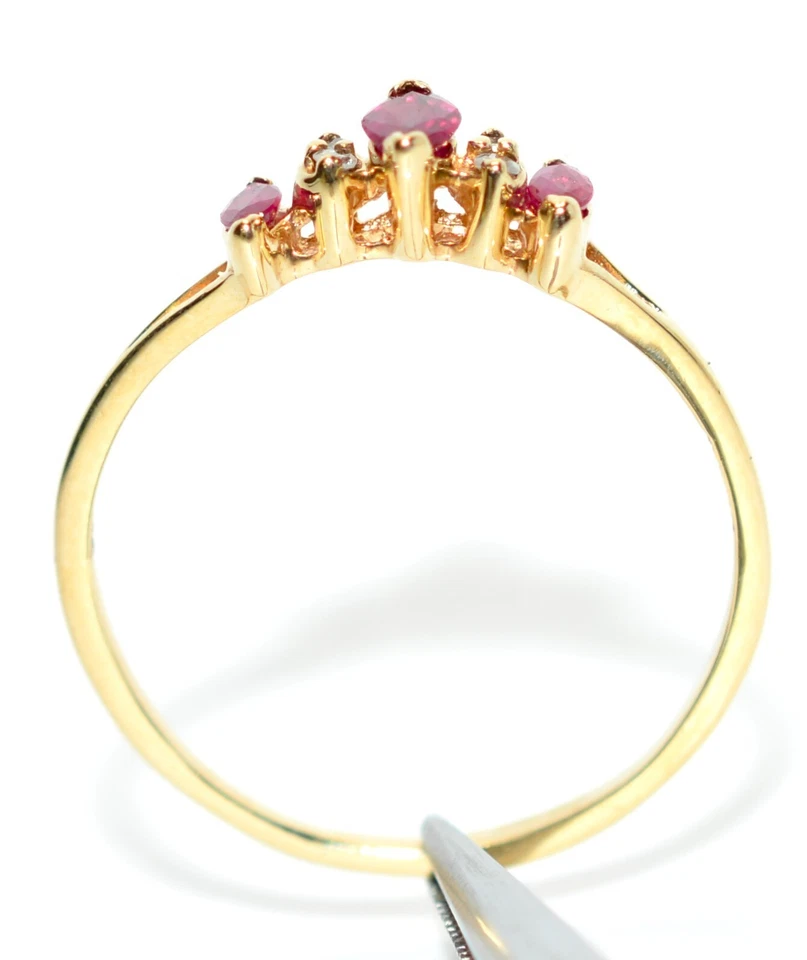 Ruby & Diamond Ring 10K Solid Gold .43tcw Ruby Marquise Cluster Vintage - Image 3 of 4