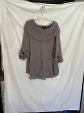 Yushi Boutique Brand Gray Cowl Neck Made in USA Top Size Large Retail $140