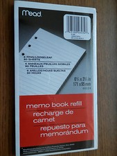 2 PACKS 6-3/4" x 3-3/4" RULED 6-HOLE BINDER LOOSE LEAF MEMO SHEETS