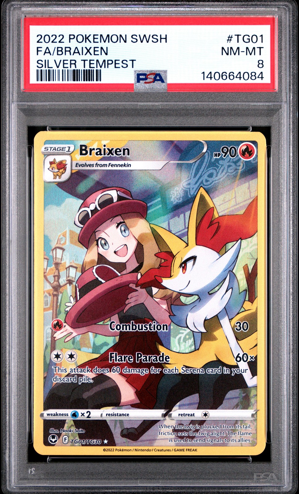 2022 POKEMON SWORD & SHIELD SILVER TEMPEST #TG01 FULL ART/BRAIXEN PSA 8