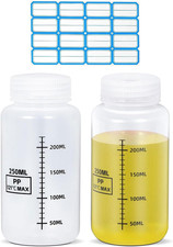 2 Bottiglie a Collo Largo, in Plastica, Da 250 Ml, Con Tappo a Vite, Scala, Etic