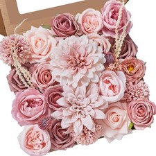 Artificial Flowers Dusty Pink Silk Fake Flowers for DIY Wedding Bridal Bouque...