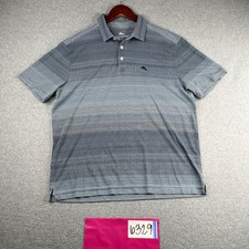 Tommy Bahama Polo Shirt Large Blue Striped Embroidered Logo Casual Mens