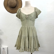 American Eagle babydoll dress sz S sage green cottage coquette core peasant boho