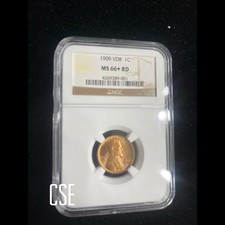 Moneda de cobre rara centavo Lincoln Wheat 1909 VDB 1c NGC MS 66+ RD tono rojo