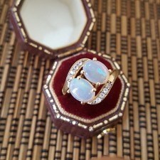 925 Sterling Silver Ring, Genuine Opals And T...