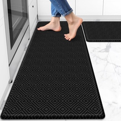 Mattitude 2PCS Kitchen Mat Anti-Fatigue Waterproof Set 17.3x30/47 Black