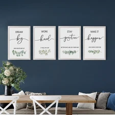 Inspirational Wall Art Sign Decor 16"x11" Set of 4 Morden Office Prints Soild...