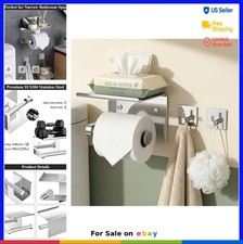 Toilet Paper Holder with Phone Shelf Stainless Steel Polished Chrome Adhesive