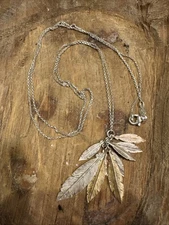 Dyadema Italy Designer 925 Sterling Silver Tri Color Leaf Feather Necklace 31"