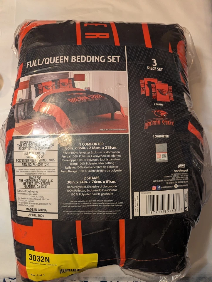 Conjunto de edredom e fronhas Oregon State Beavers completo/queen preto/laranja novo - Imagem 2 de 4