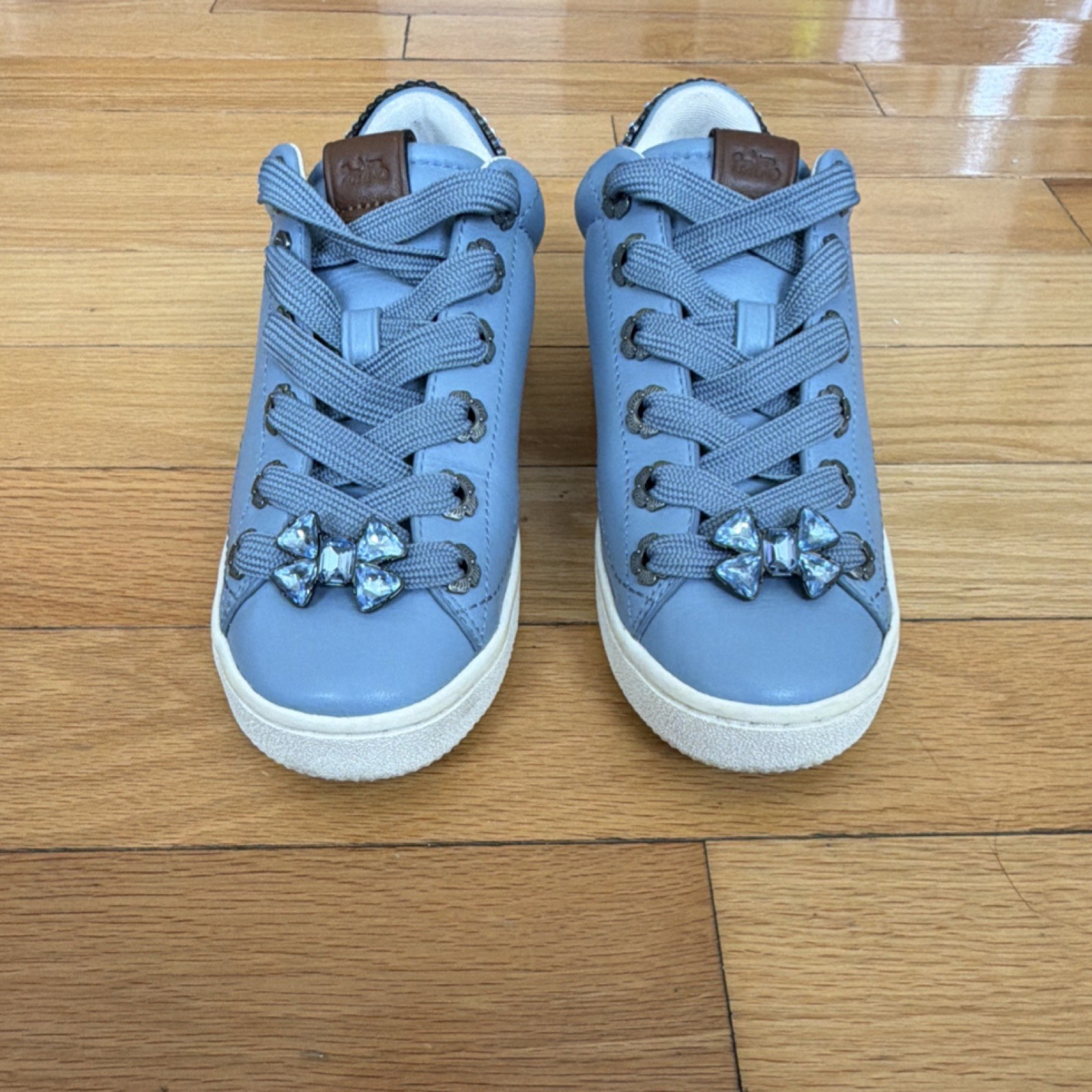 Coach Baby Blue Leather Rhinestone Embellished Sneakers Size 6 - Women 6