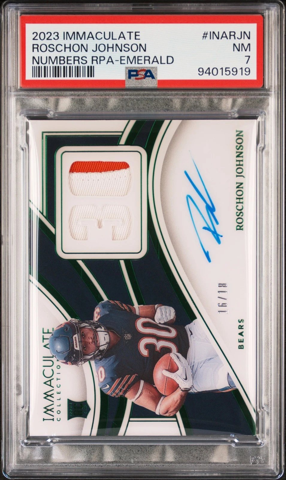 Roschon Johnson Panini Immaculate Collection Immaculate Numbers Rookie Patch Autographs #INARJN Emerald