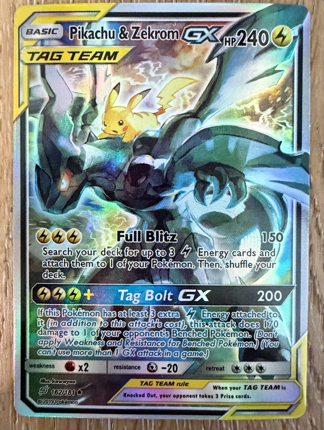 Pikachu and Zekrom GX Holofoil Full Art Pokemon Card