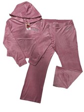 Juicy Couture Velour Tracksuit Rose Set Women  s XL Hoodie Zip Up Pants New