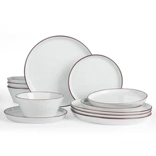 Saturn Dinnerware Sets, Speckled Plates and Bowls Sets for 4, 12 Pieces Stone...