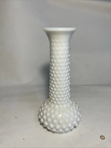 Vintage Milk Glass Hobnail Bud Vase 7.5” Flower Vase