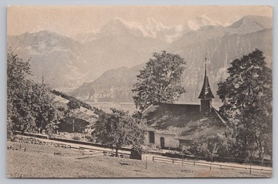 St. Beatenberg Kirche & Berge Schweiz 1904 Postkarte Ansicht Paris Adresse