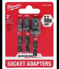 Milwaukee 48-32-5033 SHOCKWAVE Hex Shank, 3 Socket Adapters: 1/4”, 3/8” and 1/2”