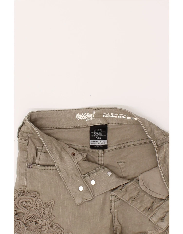 MOSSIMO Womens High Waist Denim Shorts US 0 XS W25 Khaki Floral Cotton QG08 - Image 3 of 3