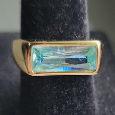 Ring Bomb Party Deco Goddess Gold Plated Baguette Aqua CZ Size 6 RG41946